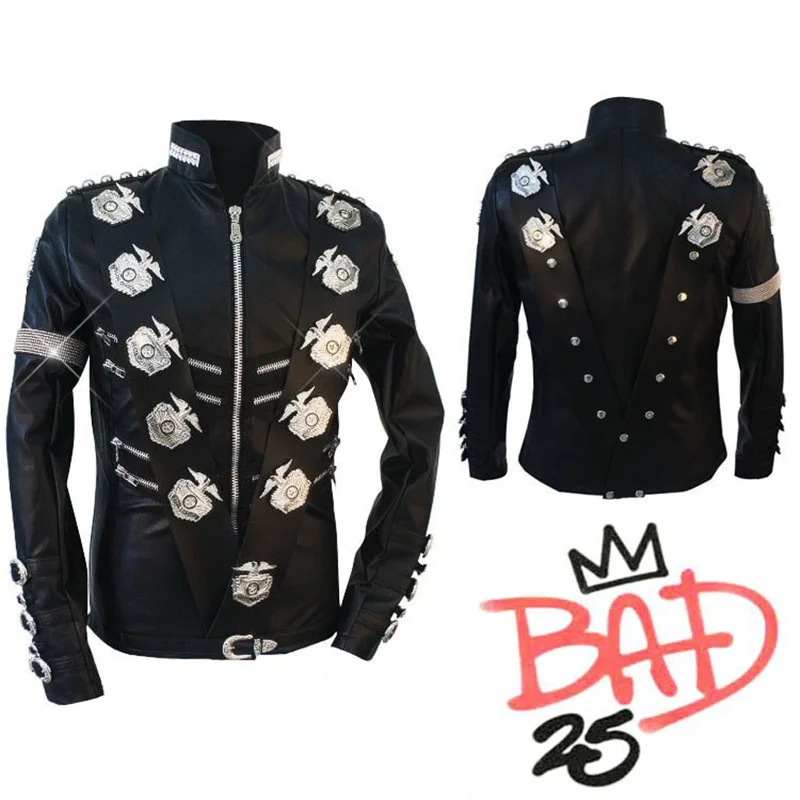 Rare MJ Michael Jackson Classic BAD Jacket With Silver Eagle Badges Punk Matel Exactly Same High Fashion Collection Show Gift