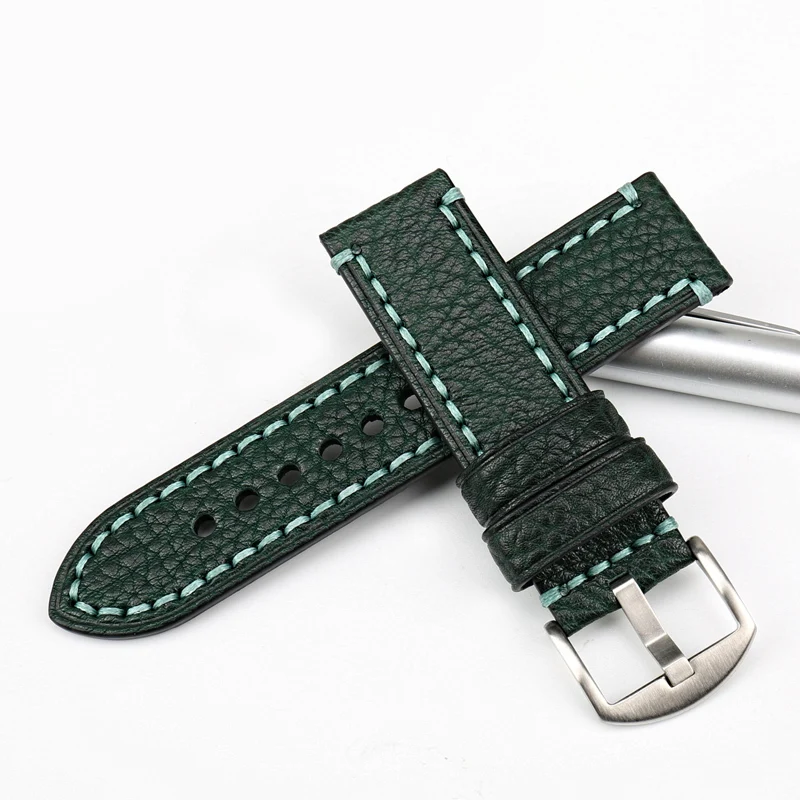 MAIKES Fashion Watch Band For PANERAI Genuine Cow Leather Watch Strap Green 20 22 24 26mm Watch Accessories Watchband