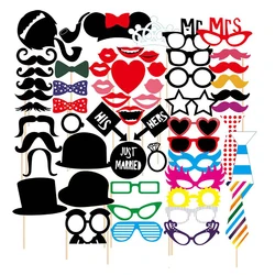 58pcs Wedding Photo Booth Props Party Masks Hat Mustache Lip Photobooth Props Wedding Party Decoration Birthday Party Favor Gift