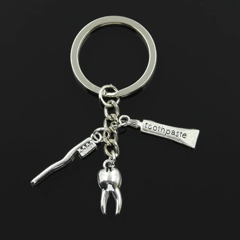 Fashion 30mm Key Chain Keychain Jewelry Silver Color Tooth Toothpaste Toothbrush Pendant