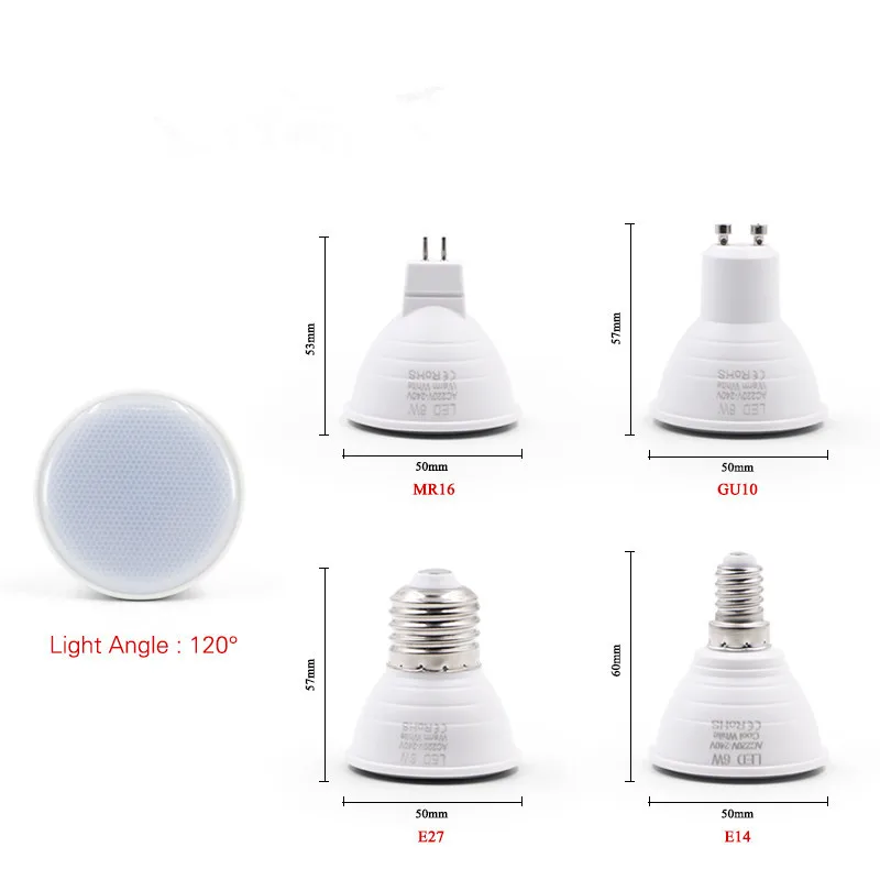 4pcs/Lot LED spot lamp 6w 220v GU10 E27 E14 MR16 High Power Long Life 50w Replacement Energy Saving LED GU10 Frosted Lens Bulbs