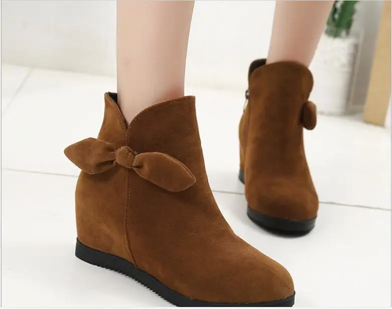 Fashion New Style Winter Women Boots Bow Knot Wedges Boots Designer Shoes Woman Increasing Booties Ladies Black Boot