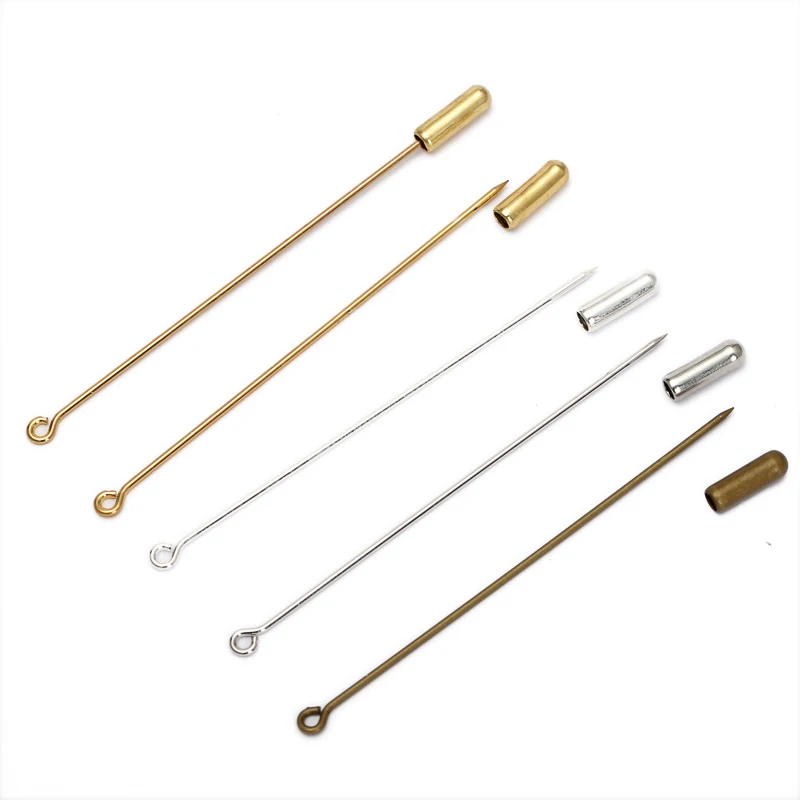 20pcs/lot 50/70mm Length unisex trendy vintage brass 5 colors plated long brooch pin settings For diy jewelry Findings