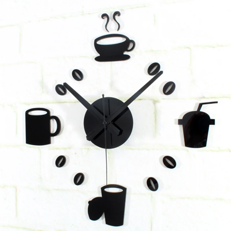 

New Arrival Coffee Cup Design Sticker EVA 30CM-60CM Kitchen Large Decorative 3d Diy Wall Clock Big