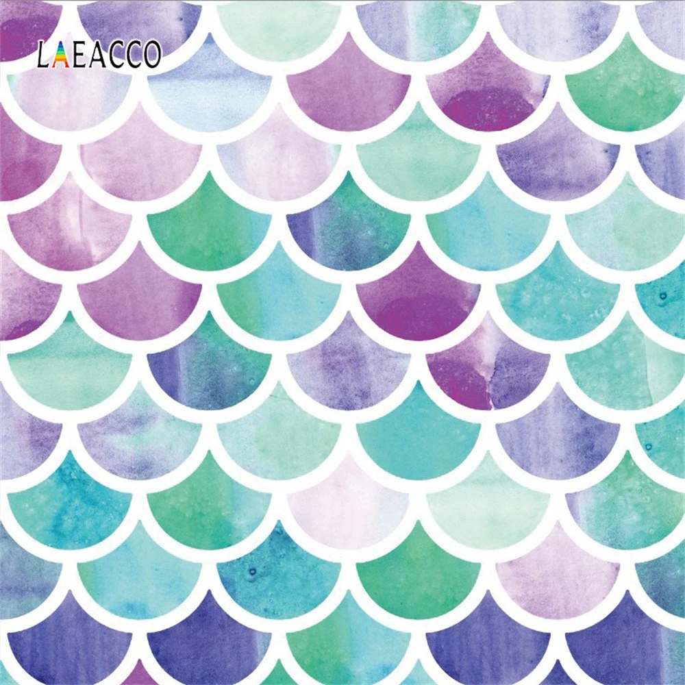 Laeacco Hoạt Hình Nàng Tiên Cá Vảy Cá Ngọc Trai Tường Chân Dung Cảnh Chụp Ảnh Em Bé Phông Nền Chụp Ảnh Nền Cho Studio Ảnh