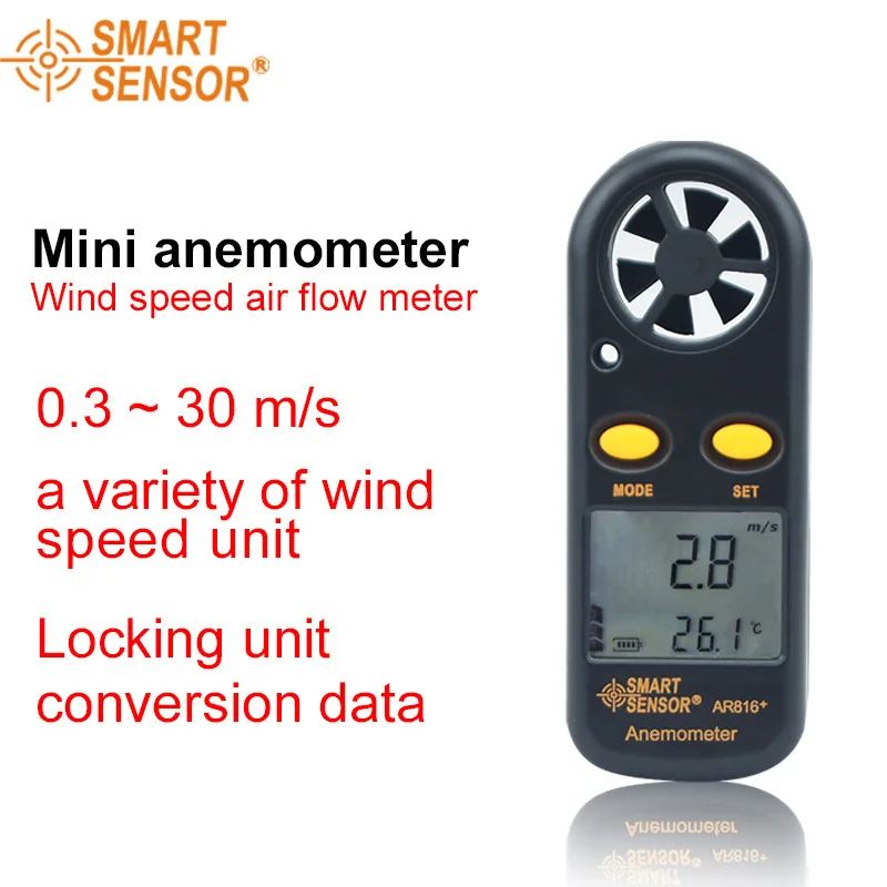 

Smart Sensor AR816 High Quality Pocket Wind Speed Gauge Tester MeterElectronic Anemometer Thermometer Speed Measuring Tool