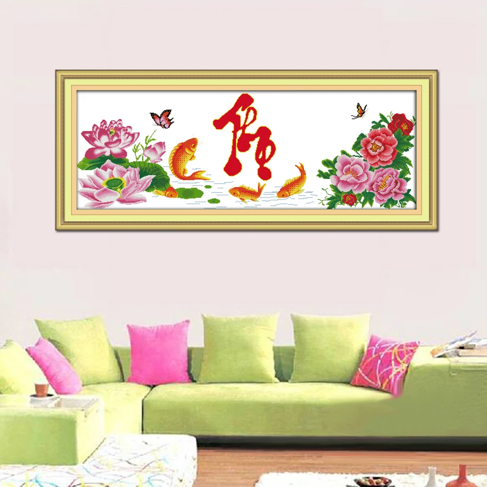 Joy Sunday Longevity Carp Needlework, Home Decor, Wealthy and Auspicious, YN102(18), Cross Stitch Kits