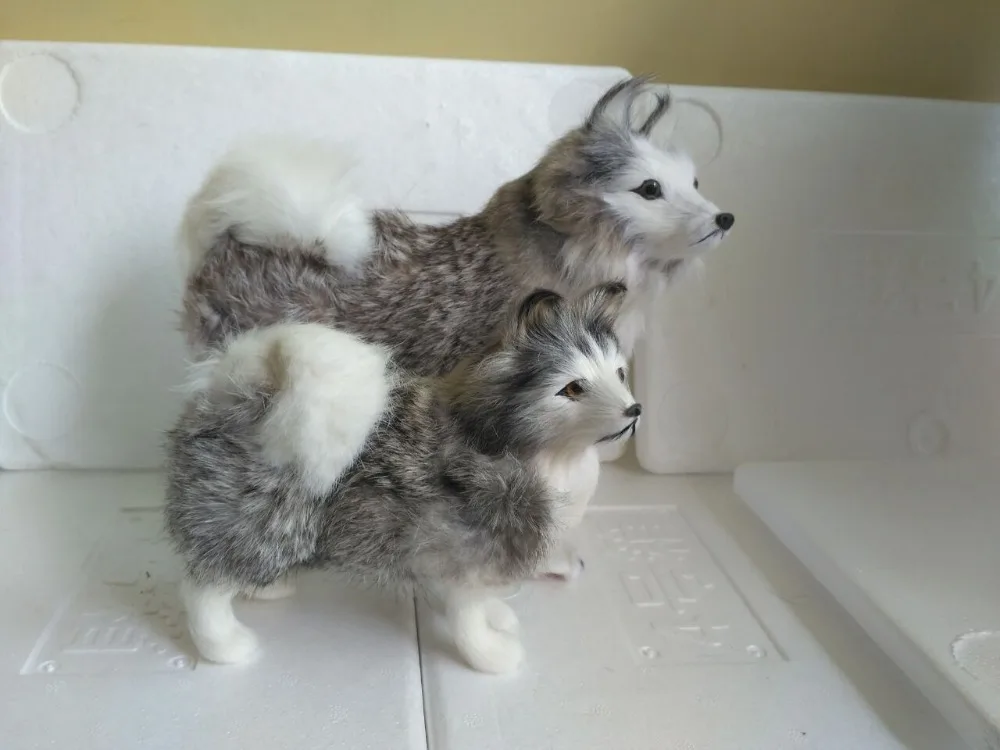 two gray husky dogs model toy,polyethylene&furs handicraft home decoration gift a2249