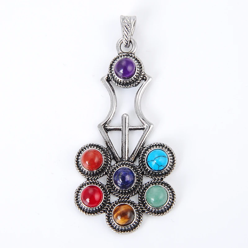 Fashion Reiki Chakra Pendant 7 Chakra Stones Natural Stone Pendant Semi Precious Stones Choker Necklace For Women Jewelry Gift