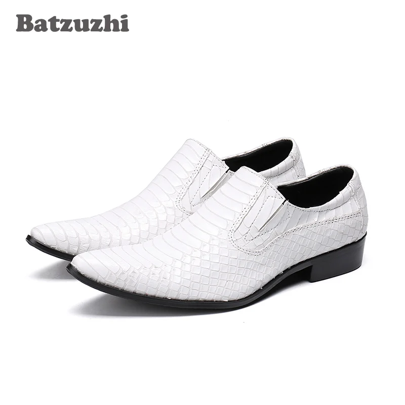 

Batzuzhi Zapatos Hombre Formal Business Leather Shoes Pointed Luxury Handmade Wedding Shoes Men White Python pattern, Big US6-12