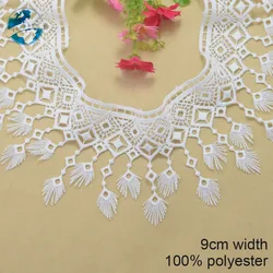 9cm Width White Polyester Embroidery French Lace Ribbon Fabric Guipure Diy Trims Warp Knitting Sewing Curtain Accessories#3746