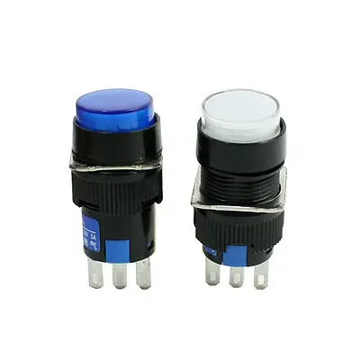 

SPDT Self Locking White Blue Round Push Button Switch AC 250V 3A