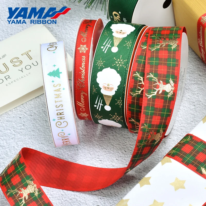 YAMA-Grosgrain Christmas Ribbons, Ribbon for Decoration, Craft Tree, 9, 16, 25 mm Wide, 100Yards/Roll, 3/8, 5/8, 1 Inch