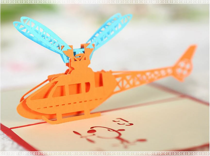 10pcs 3D Creative Helicopter Handmade Kirigami Origami Wedding Party Invitation Cards Greeding Birthday Card Postcard