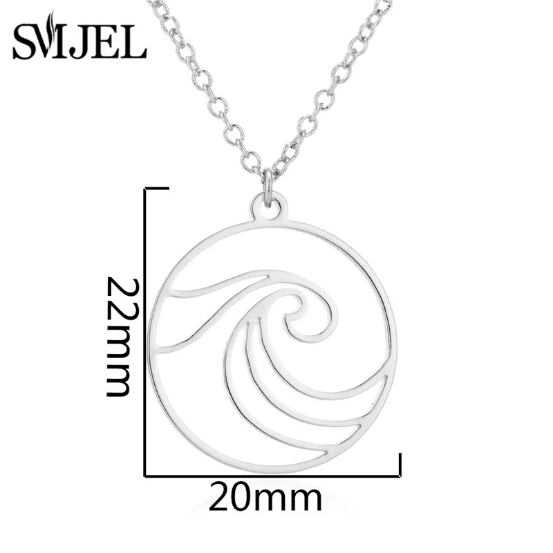 SMJEL Stainless Steel Wave Necklaces Pendants Circle Beach Surfer Jewelry for Women Ocean Wave Charm Choker Necklace Collar