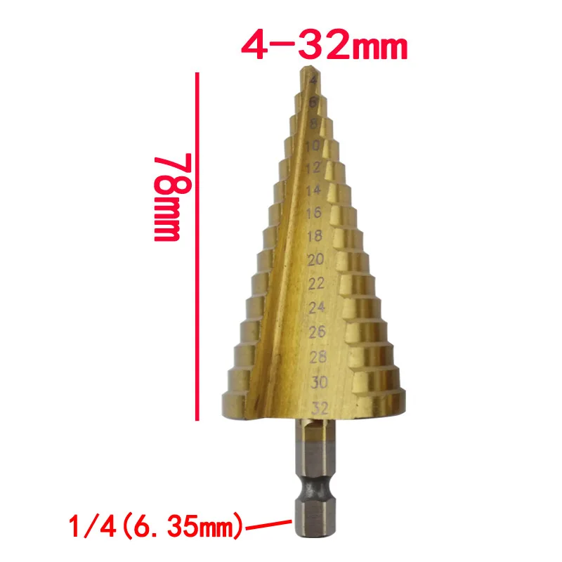 4-32mm Esagonale di Titanio HSS Passo Cone Drill Bit Per Frese E Taglierine Per Micro SIM per il Metallo In Metallo Trapano Coni di Legno strumenti ferramentas DZ134