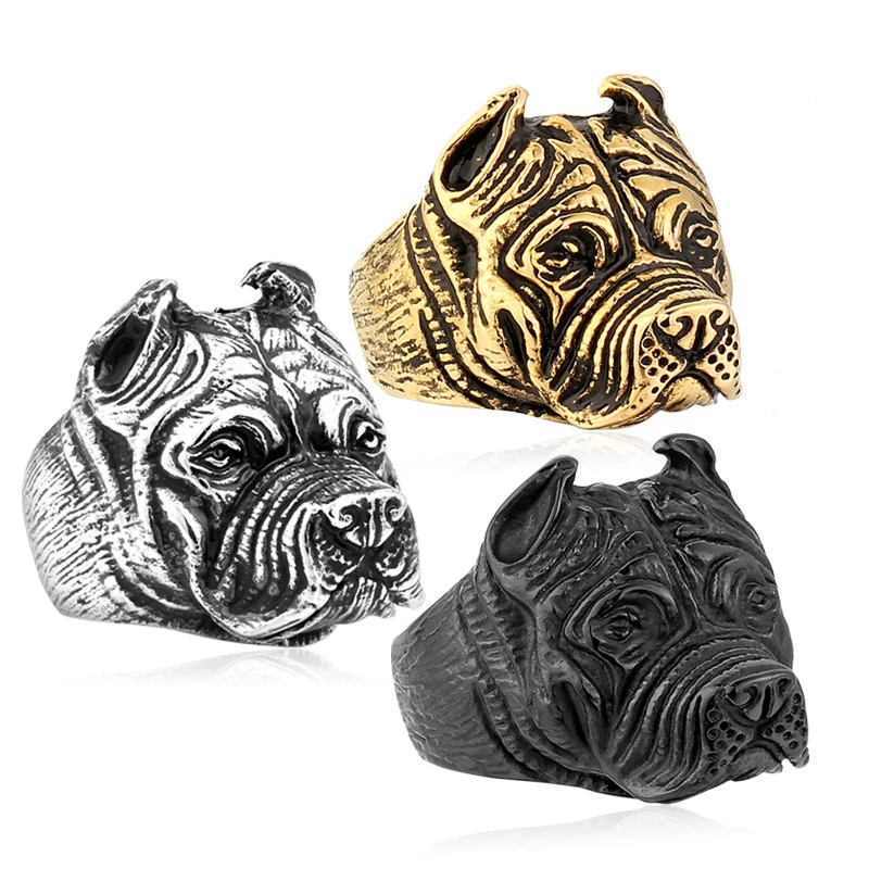 1PC 316L Stainless Steel  Animal Pit Bull Dog Ring Men Personality Unique Men\'s Jewelry US Size