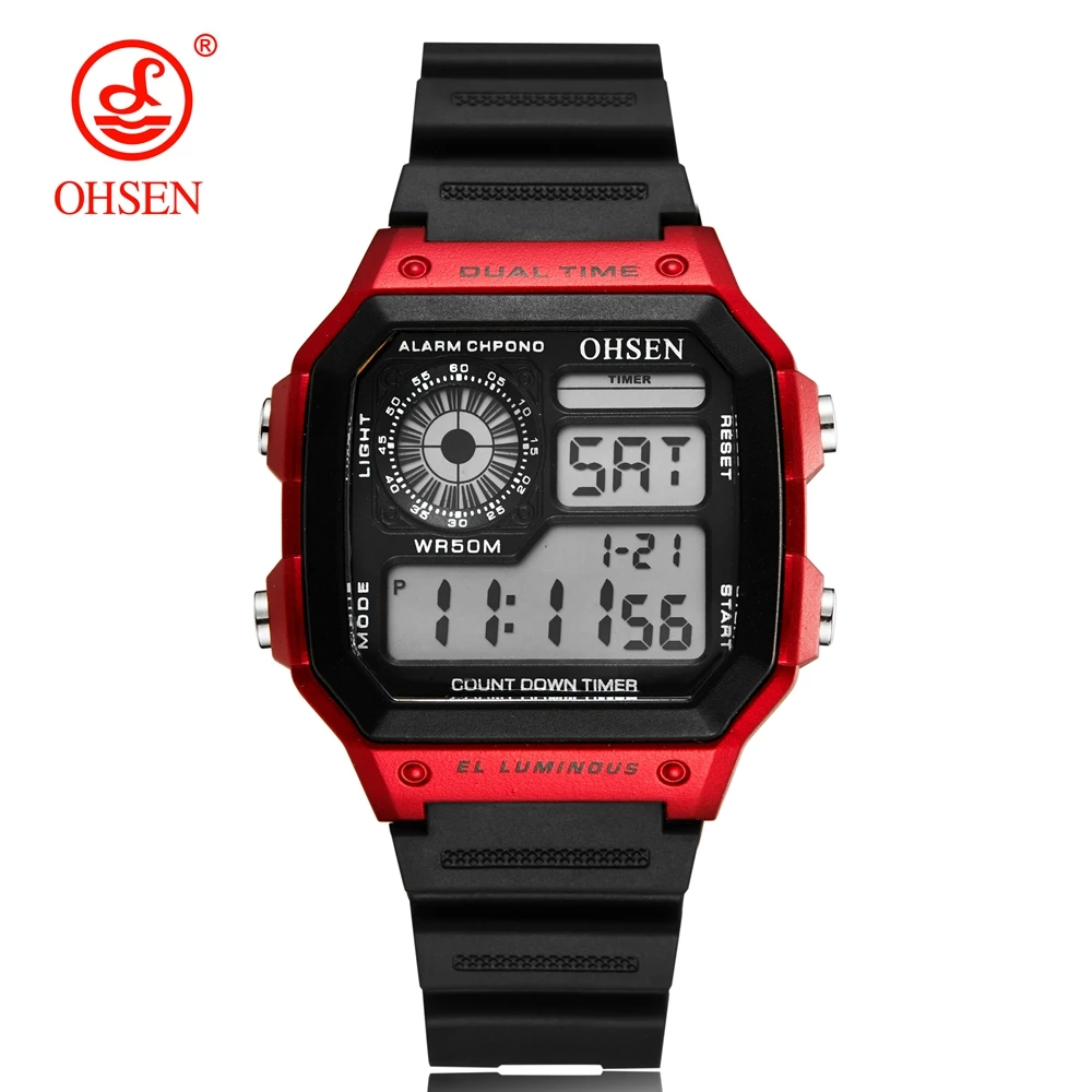 Digital LED Women Men Sport Watches OHSEN Fashion Red Waterproof electronic Wristwatch Multi function Man Diving Clock stopwatch