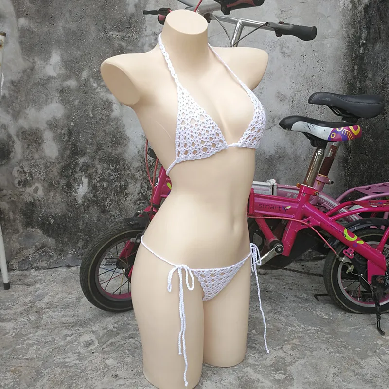 Crochê artesanal micro conjunto de biquíni sexy lingerie conjunto banho banho de sol preto