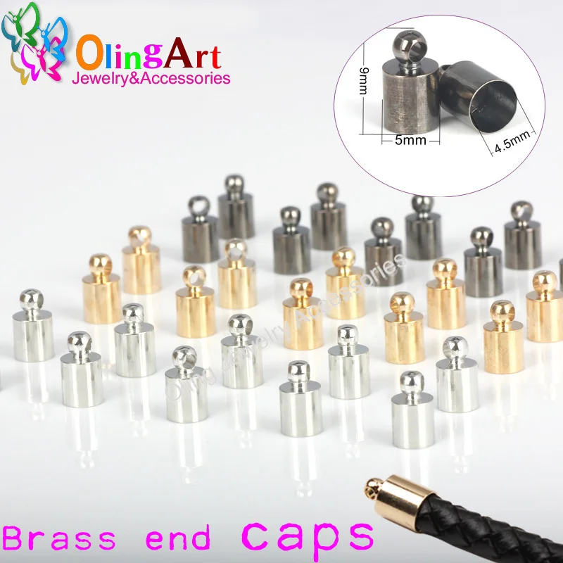 OlingArt 5mm Round Leather Cord Brass Bell Buckle Clasps Hooks for choose End Caps DIY Jewelry making Findings