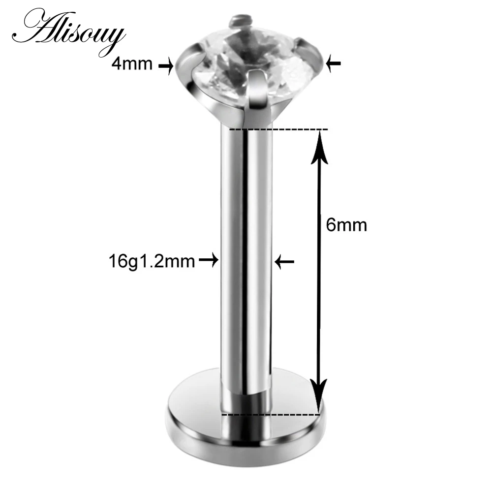 Alisouy 1PC Surgical Steel Assorted Colors Zircon Labret Stud Lip Piercing Ear Cartilage Tragus Helix Ring Charming Jewelry