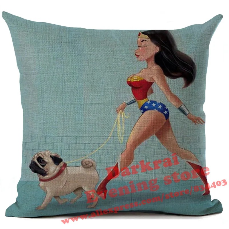 Funny Cushion Cover Woman Walk The Dog Printed Throw Pillows Car Sofa Living Room Home Decoration Pillow Case