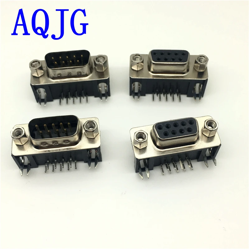 100pcs DR9 famale DR9 male PCB Mount D-Sub 9 pin PCB Connector,RS232 Connector 90-degree bent needle DB9 connector AQJG