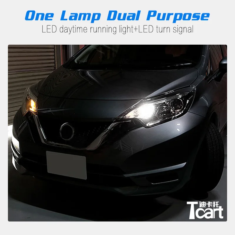 Tcart Car Accessory LED DRL Driving Daytime Running Lights Turn Signal Working Lamps PY21W 1156 For Nissan Note E12 2012~2017