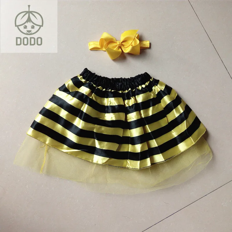 Novelty Girls Honey bee costume skirt Skirt+headband two pcs set for Kids Stage Performance Costume children party wear lady bug