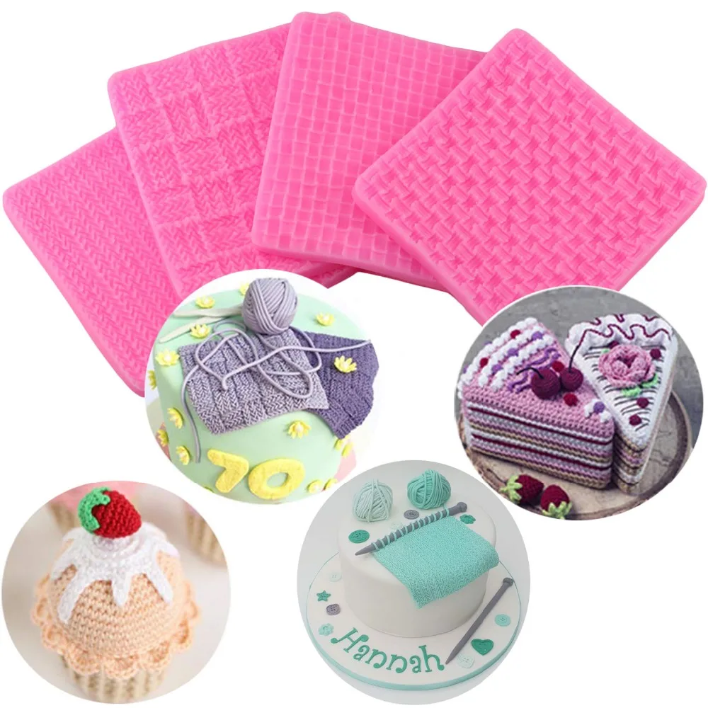 Sweater Fabric Knitting Texture Biscuits Embossed Pad Decorating Lace Mat Silicone Mold Fondant Wedding Cupcake Decoration Tools