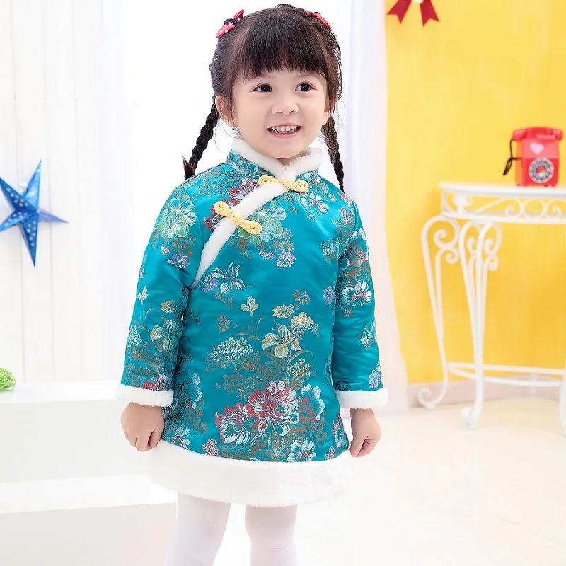 

Girls Traditional Chinese Clothing Tang Suit Cotton-Padded Qipao Winter Jacket For Kids