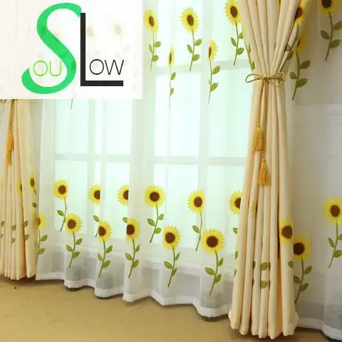 

Slow Soul Sun Flower Sunflower Embroidered Pastoral Floral Tulle Curtains For Living Room Cortinas Kitchen Bedroom Rideaux And