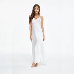 Spitze Nachthemden V-ausschnitt Sleepdress Weiß Ankle-hohe Nachtwäsche Frauen Spaghetti Strap Nachthemd Lange Schlafanzug Für Weibliche SLA501W