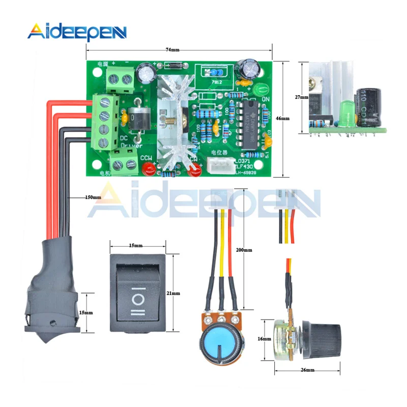 L0371 6-30V 80W 10A Reversible DC Motor Speed Controller Adjustable PWM Speed Regulator with Control Switch Potentiometer