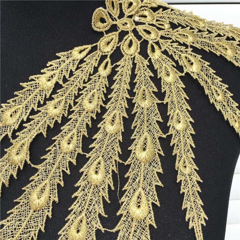 1pc 57*22cm Embroidered Venise Lace Fabrics For Sewing Neckline Collar Applique Phoenix/peacock Feather Diy Dress Accessories