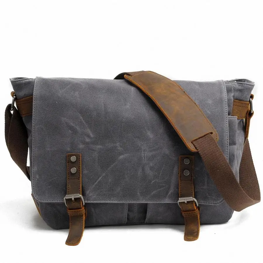 New Fashion Thick Wax Canvas Men Shoulder bag Messenger bag Men Crossbody Bag Vintage male Leisure Sling bag Casual Boy