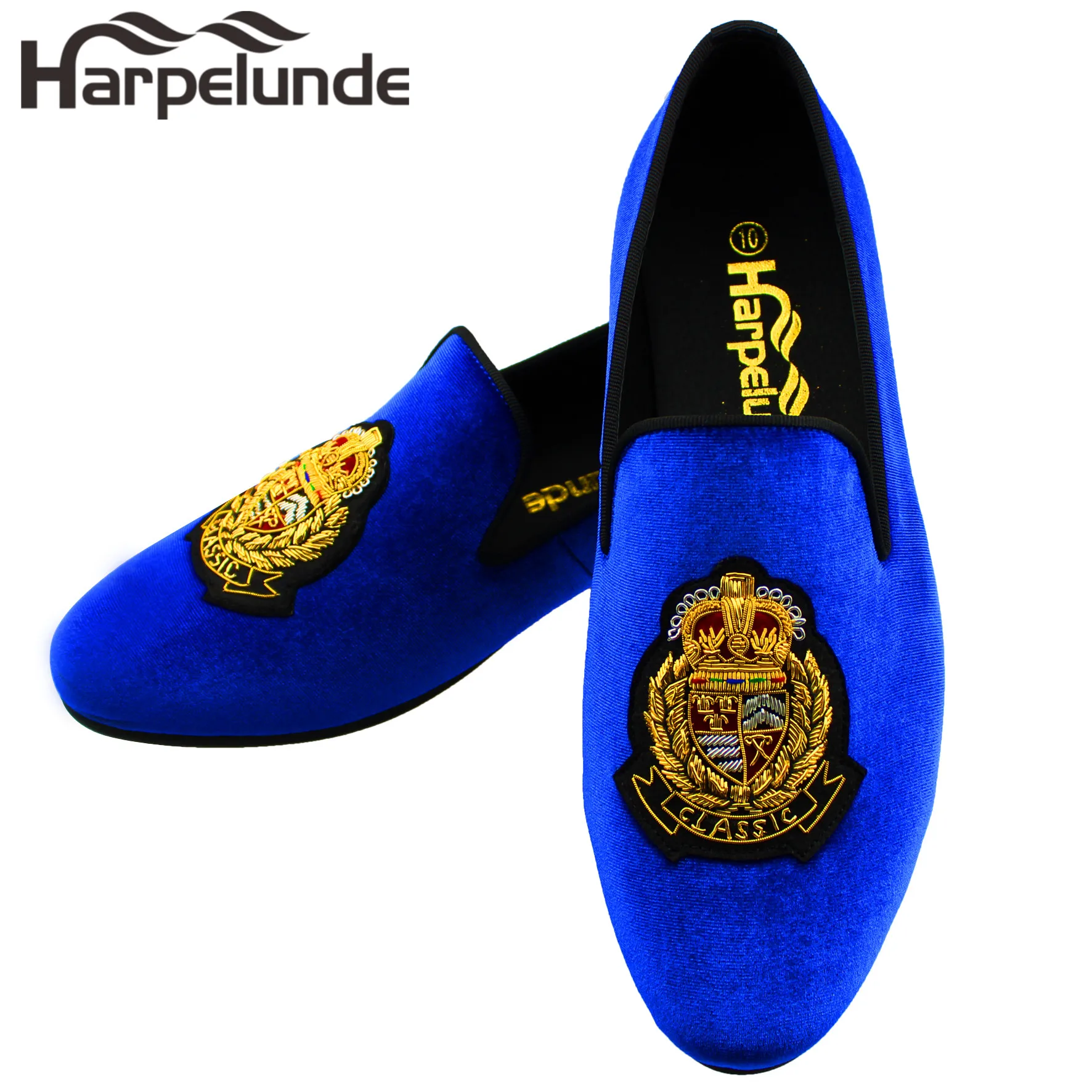 Harpelunde Blue Velvet Loafers Classic Bullion Mens Shoes Large Sizes