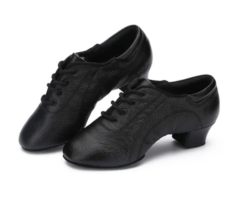 Latin Dance Shoes Leather Boy Children Soft Bottom Female Adult Boy Leather Two Points Square Friendship Dance Shoes Sneakers