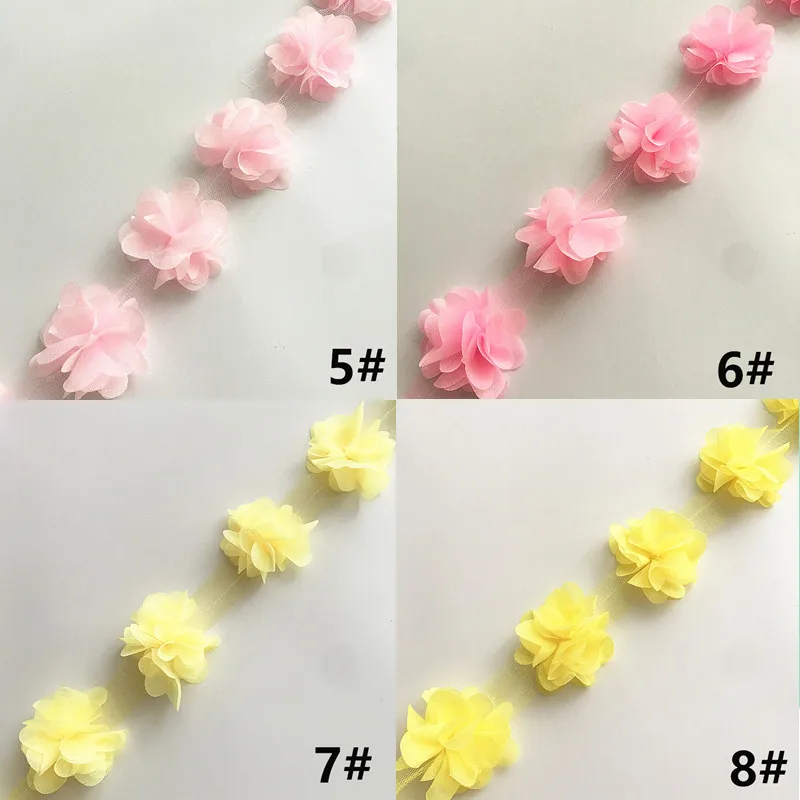 10 Yard 33 Farben 3D Chiffonblumen DIY 5cm Breite Spitzenborte 24 Blumen Spitzenband Dekoration Kleidungszubehör XF08 – Detail 9