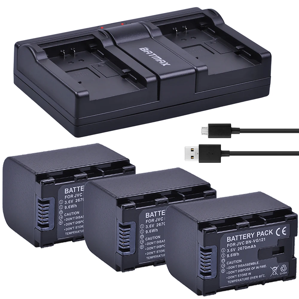 

Batmax 3pc BN-VG121 VG121 BNVG121 Battery+USB Dual Charger for JVC GZ-HD620 GZ-HD500 GZ-HM320 GZ-HM550 GZ-HM860 GZ-HM960