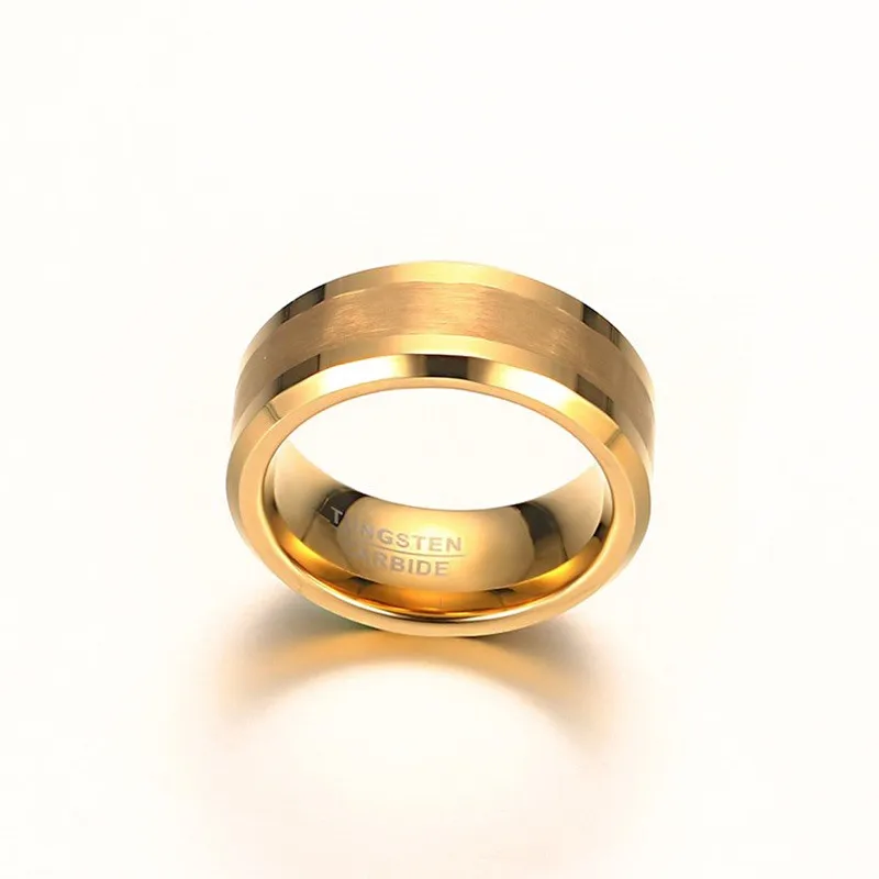 Vnox Real Tungsten Rings for Men Jewelry Gold Color Male Wedding Gift US Size 7 8 9 10 11 12