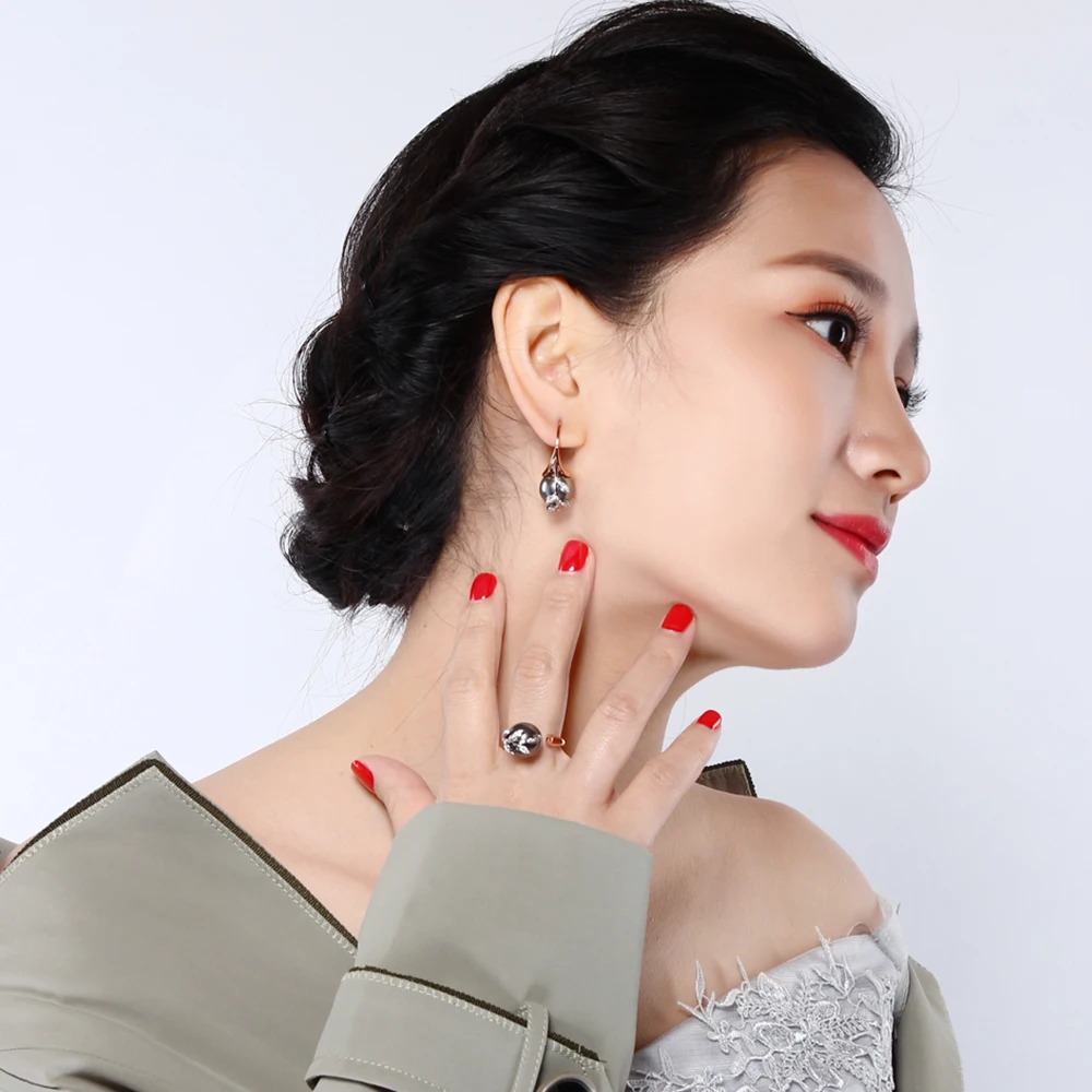 Dropshipping RoseGgold plate pave grey pearl & cubic zircon crystal Wholesale cheap jewelry lots Dangling earrings for women