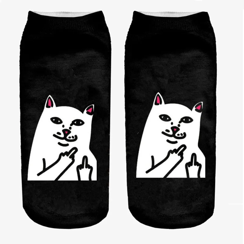 2024 New Cartoon Cat Socks 3D Print Art Funny Socks Women Cute Low Cut Ankle Socks Calcetines Mujer Fashion Female Short Sock