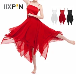 Vestido de Ballet para mujer, vestido de gimnasia de bailarina, Ballet para adultos, tirantes finos, sin mangas, gasa asimétrica, vestido de danza contemporánea