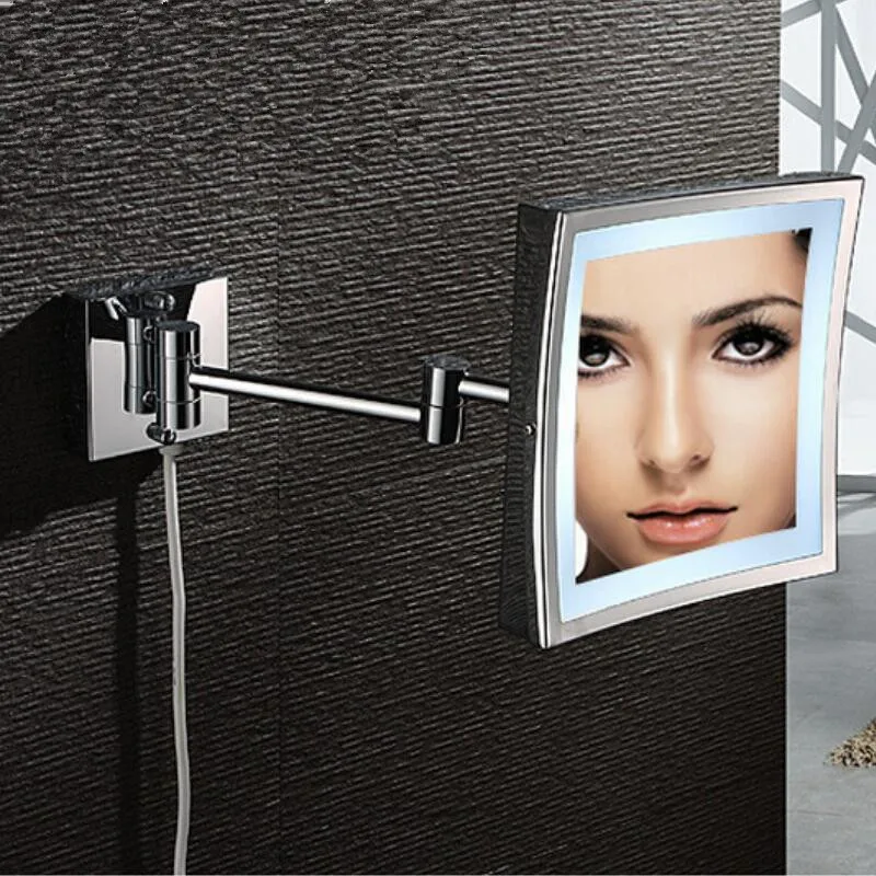 Bath Mirror Wall Mounted 8 inch Brass 3X Magnifying Dressing LED Mirror Folding Makeup Folding Cosmetic Mirror Bath Accessory