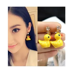 Korea Style Fashion Cute Yellow Duck Clip on Earrings and Pierced  Earrings for Girls Party Luxury Charm Earrings High Quality