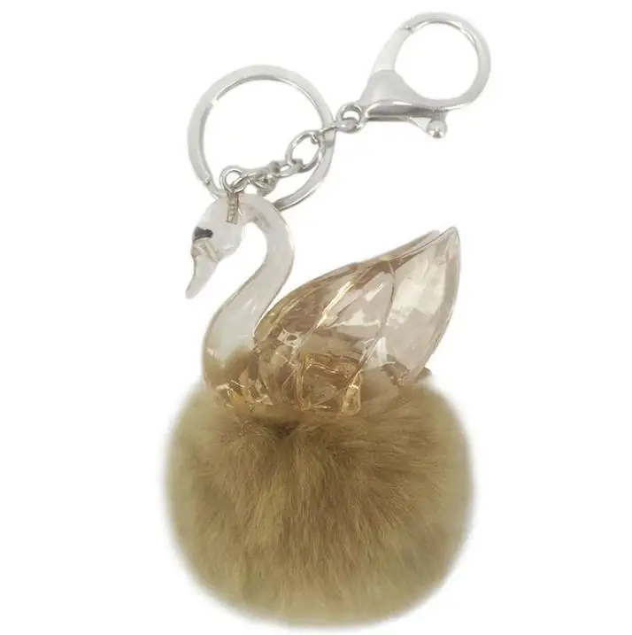 Party Favors Keyring Pompom Keychain Charm Ball Swan Real Rabbit Fur 6cm Ball Genuine Soft Fluffy Purse Pendants XMAS Gifts