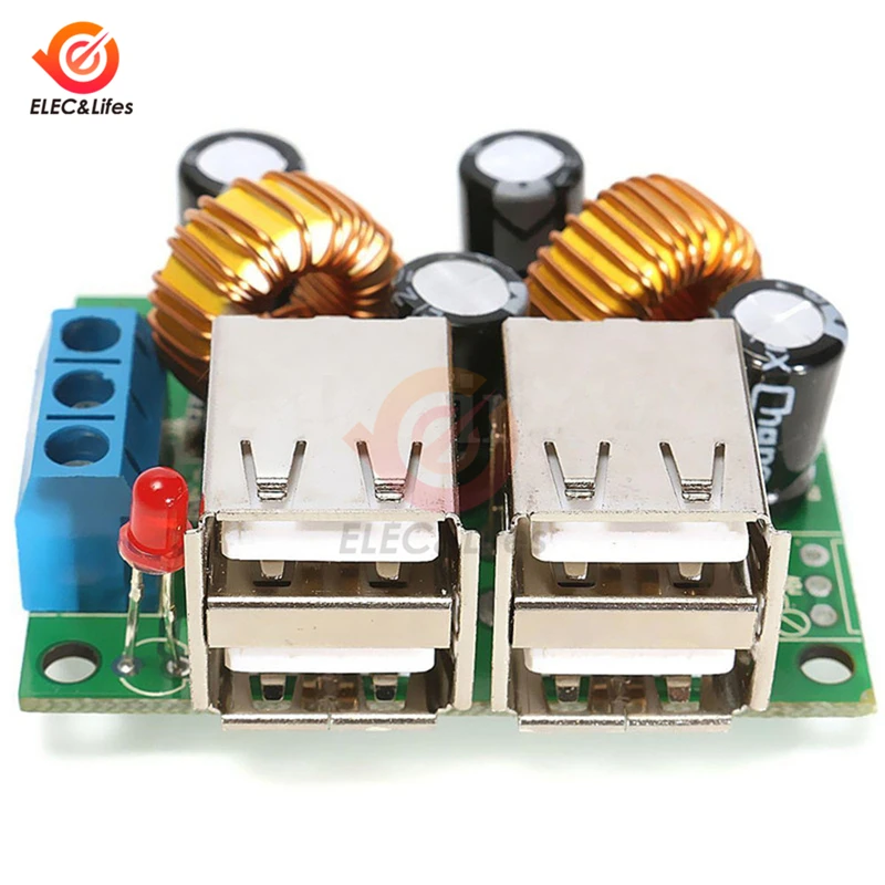 4-USB Port A5268 Step Down Power Supply Converter Board Buck Module DC-DC 12V 24V 40V to 5V 5A For MP3/MP4 Phone Car Equipment