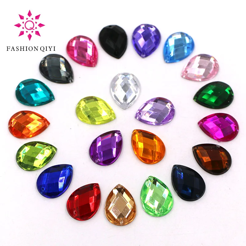 

50pcs 8X13/10X14/13X18/18X25mm Teardrop shape High quality flatback Acryl sew on rhinestones with holes diy/clothing accessories