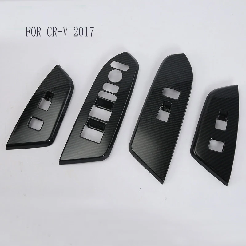 For left hand drive Honda CRV 2017 2018 CR-V Window Lift Switch  Armrest Mirror Lock Adjust Cover Interior Trims Carbon Fiber